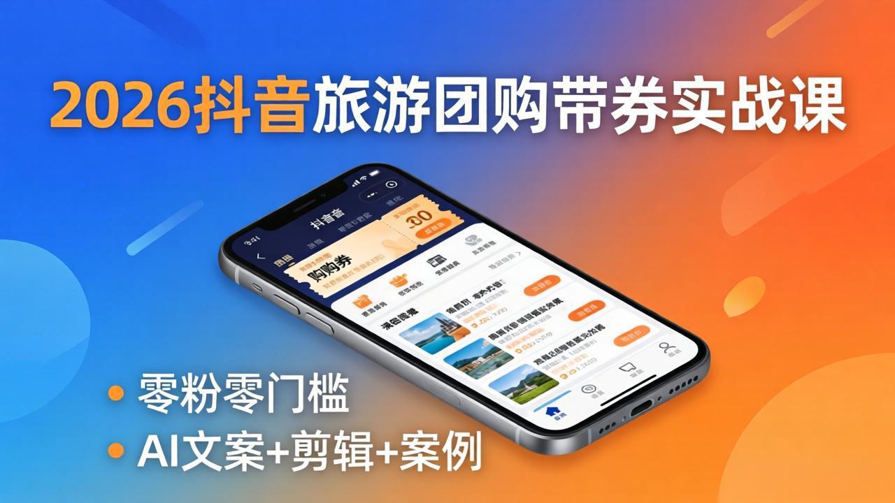 2026抖音旅游团购带券实战课：零粉零门槛，AI文案+剪辑+案例，躺着赚门票佣金-海之城短剧项目