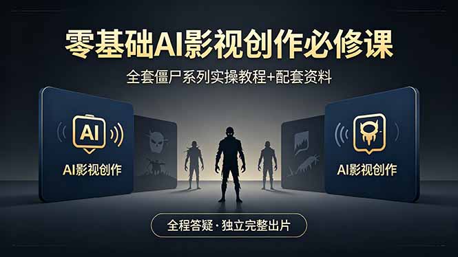 零基础AI影视创作必修课，全套僵尸系列实操教程加配套资料，全程答疑带你独立完整出片-海之城短剧项目