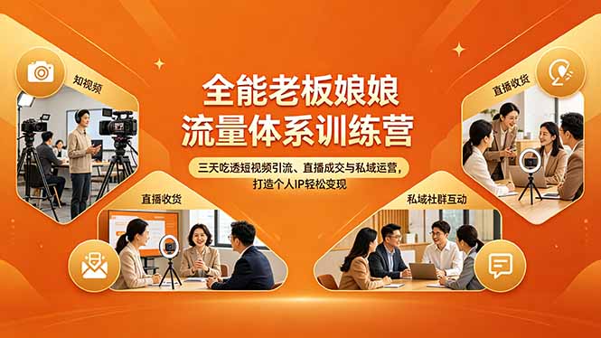 全能老板娘流量体系训练营，三天吃透短视频引流、直播成交与私域运营，打造个人IP轻松变现-海之城短剧项目