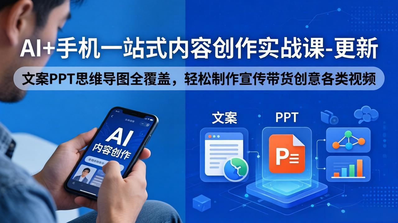 AI+手机一站式内容创作实战课-更新，文案PPT思维导图全覆盖，轻松制作宣传带货创意各类视频-海之城短剧项目