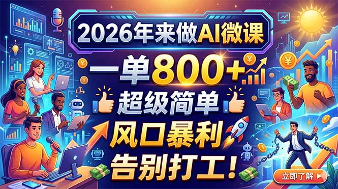 2026年来做AI微课，一单800+，超级简单，风口暴利，告别打工！-海之城短剧项目