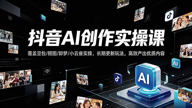 抖音AI创作变现课，覆盖豆包/醒图/即梦/小云雀实操，长期更新玩法，高效产出优质内容-海之城短剧项目