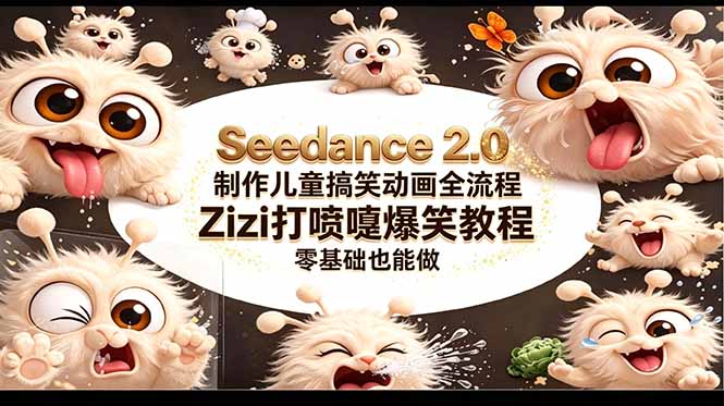 Seedance 2.0 制作儿童搞笑动画全流程Zizi打喷嚏爆笑教程｜零基础也能做-海之城短剧项目