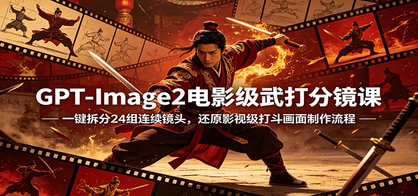 GPT-Image2电影级武打分镜课：一键拆分24组连续镜头，还原影视级打斗画面制作流程-海之城短剧项目