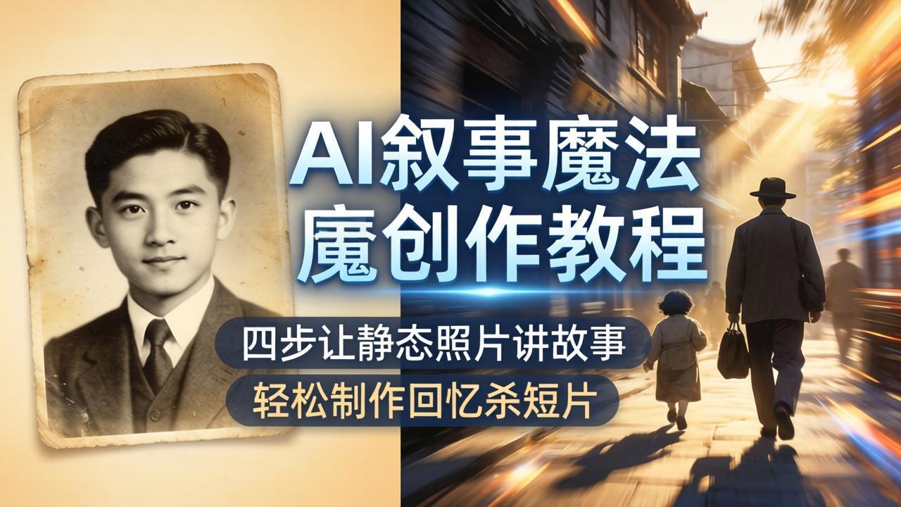 AI叙事魔法创作教程，四步让静态照片讲故事，老照片修复加动态特效，轻松制作回忆杀短片-海之城短剧项目