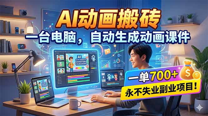 AI动画搬砖，一台电脑，自动生成动画课件，一单800+  永不失业副业项目！-海之城短剧项目