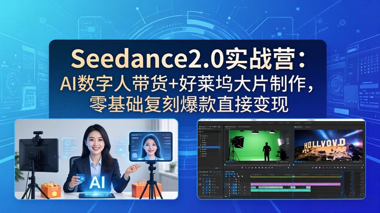 Seedance2.0实战营：AI数字人带货+好莱坞大片制作，零基础复刻爆款直接变现-海之城短剧项目