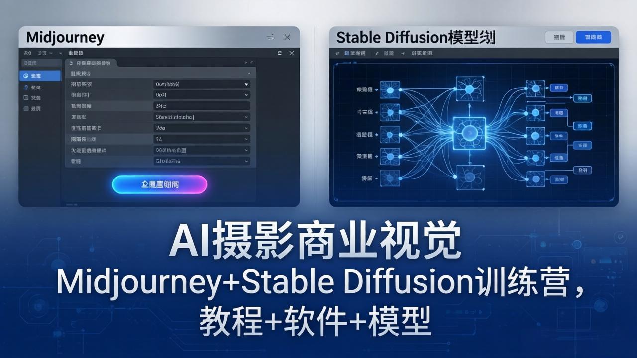 AI摄影商业视觉Midjourney+Stable Diffusion训练营，教程+软件+模型-海之城短剧项目