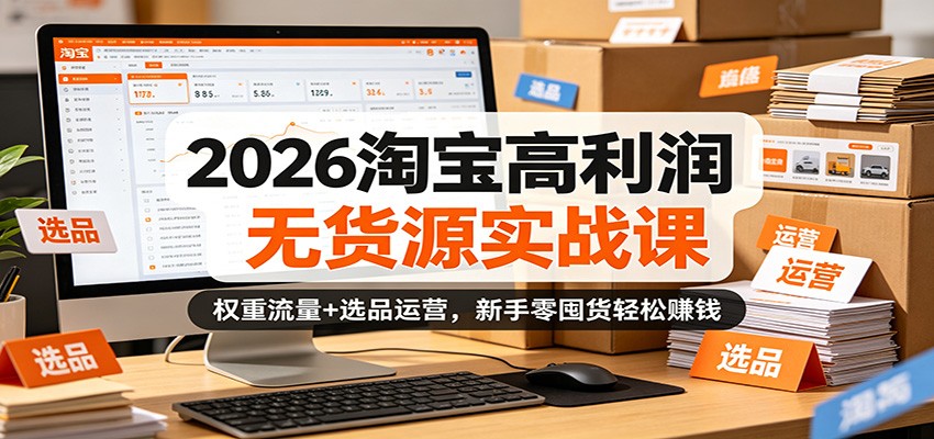 2026淘宝高利润无货源实战课：权重流量+选品运营，新手零囤货轻松赚钱-海之城短剧项目