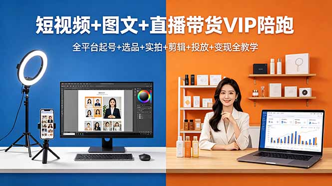 短视频+图文+直播带货VIP陪跑，全平台起号+选品+实拍+剪辑+投放+变现全教学-海之城短剧项目