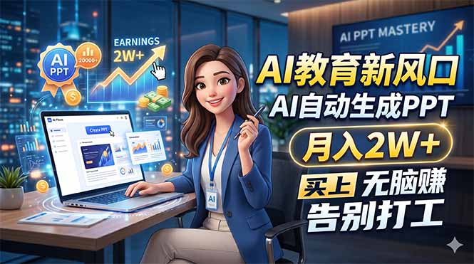 AI教育新风口，AI自动生成PPT，月入2W+，无脑赚，告别打工-海之城短剧项目