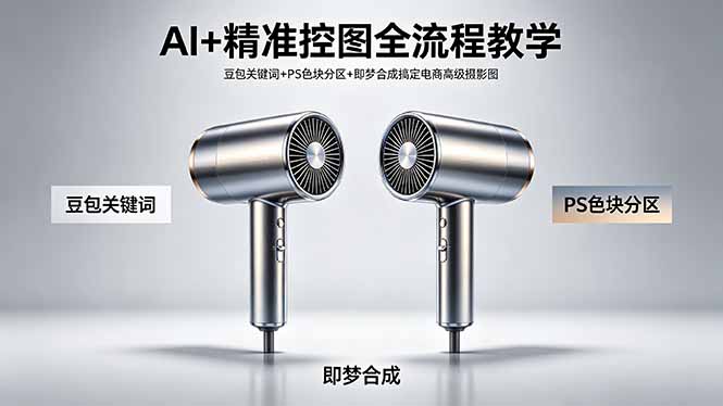 AI+精准控图全流程教学 豆包关键词+PS色块分区+即梦合成搞定电商高级摄影图-海之城短剧项目