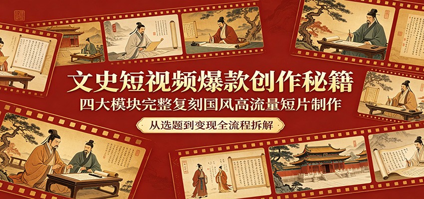文史短视频爆款创作秘籍：四大模块完整复刻国风高流量短片制作-海之城短剧项目