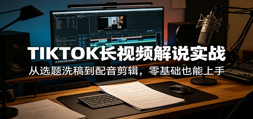 TIKTOK长视频解说实战：从选题洗稿到配音剪辑，零基础也能上手-海之城短剧项目