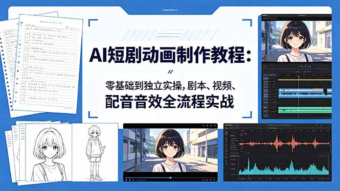 AI短剧动画制作教程：零基础到独立实操，剧本、视频、配音音效全流程实战-海之城短剧项目