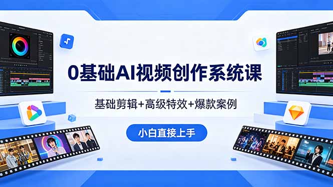 0基础AI视频创作系统课，基础剪辑+高级特效+爆款案例，小白直接上手-海之城短剧项目