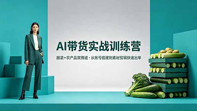 AI带货实战训练营，服装+农产品双赛道，从账号搭建到素材剪辑快速出单-海之城短剧项目