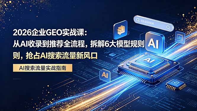 2026 企业GEO实战课：从AI收录到推荐全流程，拆解6大模型规则，抢占 AI 搜索流量新风口-海之城短剧项目