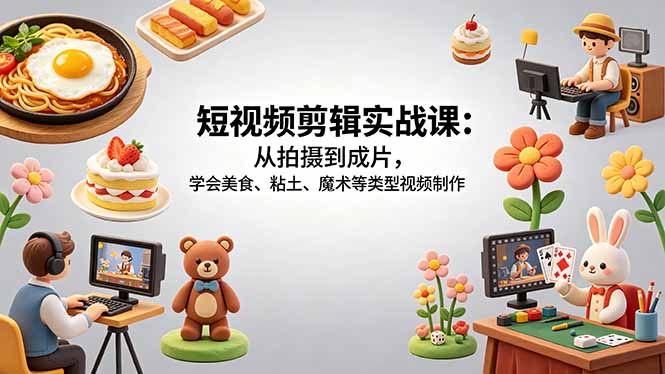 短视频剪辑实战课：从拍摄到成片，学会美食、粘土、魔术等类型视频制作-海之城短剧项目