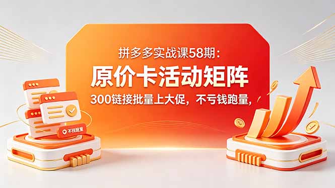 拼多多实战课58期：原价卡活动矩阵，300链接批量上大促，不亏钱跑量-海之城短剧项目