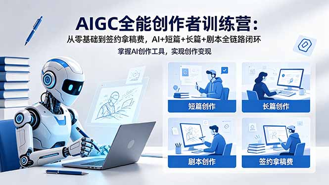 AIGC全能创作者训练营：从零基础到签约拿稿费，AI+短篇+长篇+剧本全链路闭环-海之城短剧项目