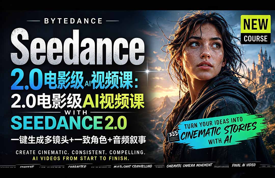 Seedance 2.0电影级AI视频课：一键生成多镜头+一致角色+音频叙事-海之城短剧项目