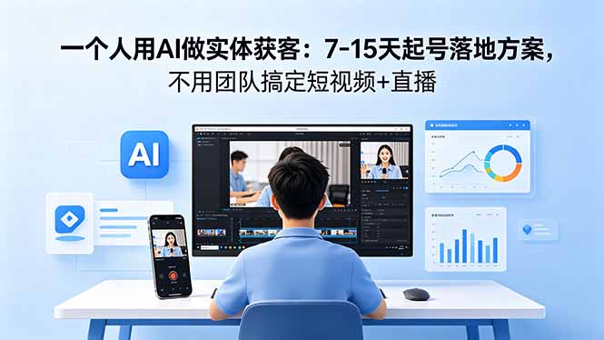 一个人用AI做实体获客：7-15天起号落地方案，不用团队搞定短视频+直播-海之城短剧项目