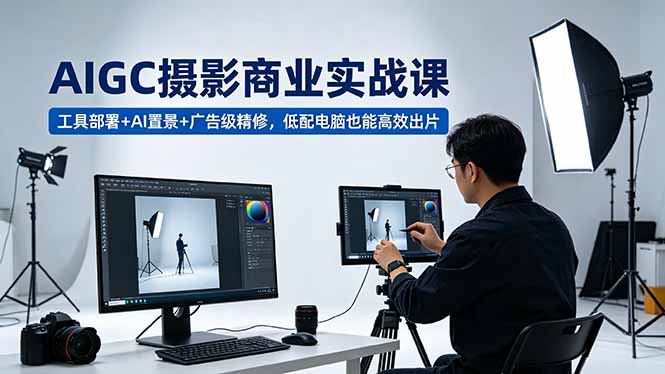 AIGC 摄影商业实战课，工具部署+AI置景+广告级精修，低配电脑也能高效出片-海之城短剧项目