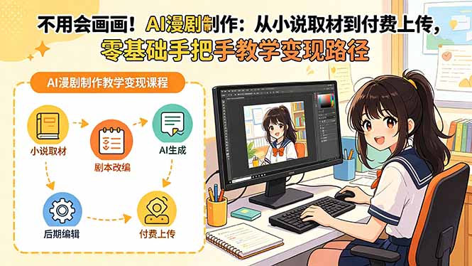 不用会画画！AI漫剧制作：从小说取材到付费上传，零基础手把手教学变现路径-海之城短剧项目