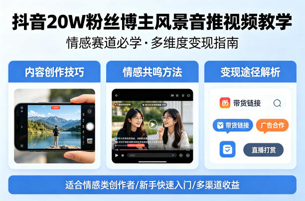 抖音20W粉丝博主风景音推视频教学，情感赛道必学，各种变现途径-海之城短剧项目
