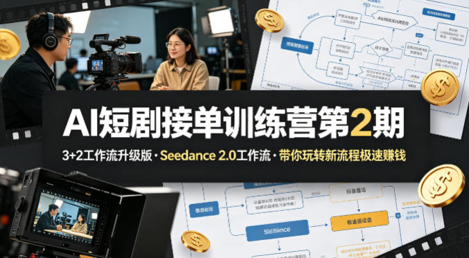 AI短剧接单训练营第2期，3+2工作流升级版，Seedance 2.0工作流，带你玩转新流程极速賺钱-海之城短剧项目