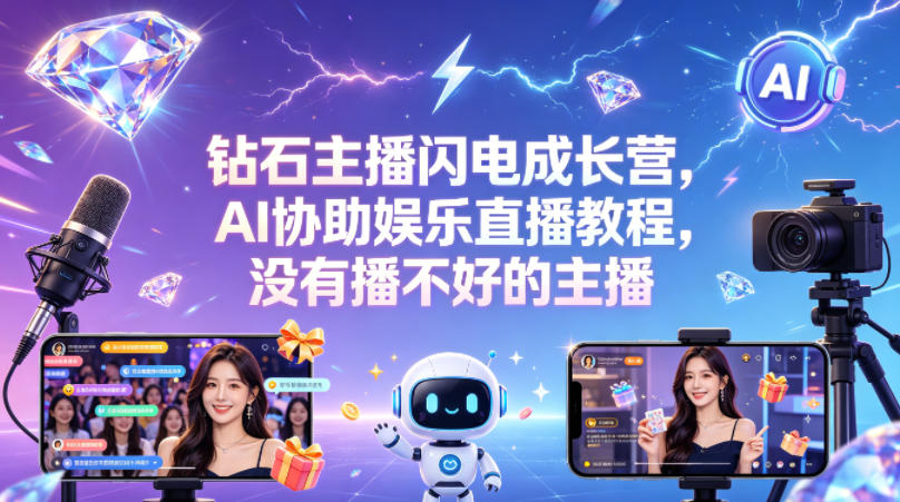 钻石主播闪电成长营，Al协助娱乐直播教程，没有播不好的主播-海之城短剧项目