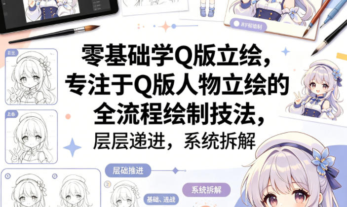 零基础学Q版立绘，专注于Q版人物立绘的全流程绘制技法，层层递进，系统拆解-海之城短剧项目