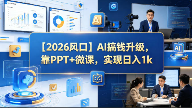 【2026风口】AI搞钱升级，靠PPT+微课，实现日入1k-海之城短剧项目