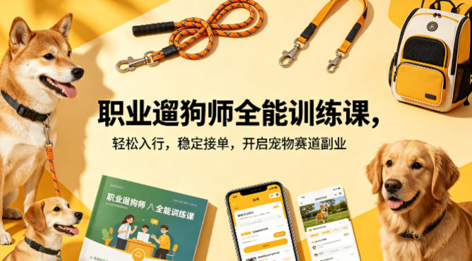 职业遛狗师全能训练课，轻松入行，稳定接单，开启宠物赛道副业-海之城短剧项目