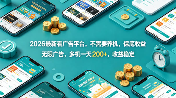 2026最新看广告平台，不需要养机，保底收益，无限广告，多机一天200+，收益稳定-海之城短剧项目
