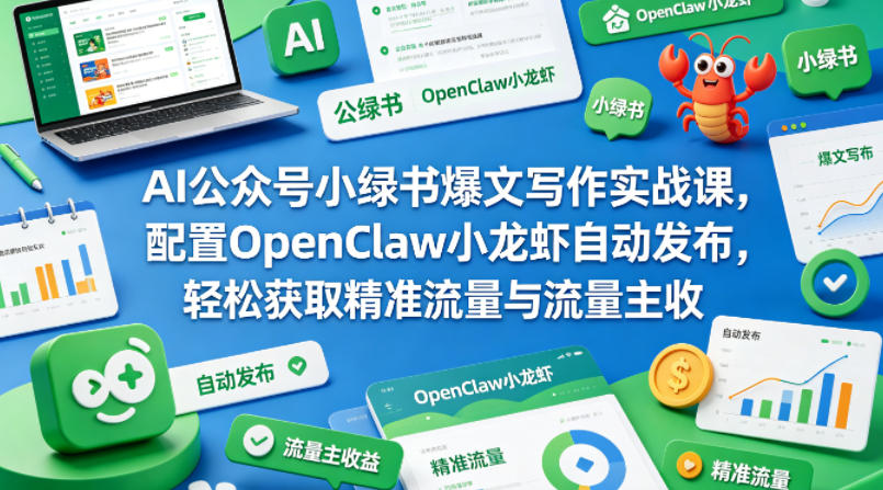 AI公众号小绿书爆文写作实战课，配置OpenClaw小龙虾自动发布，轻松获取精准流量与流量主收益-海之城短剧项目