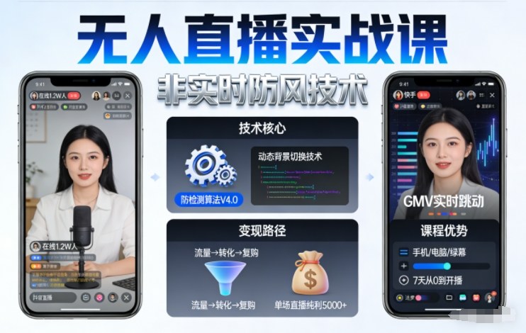 宝子哥无人直播实战课，非实时防风技术，聚焦抖音快手等平台直播带货，轻松开启直播变现之路（更新2026年4月10日）-海之城短剧项目