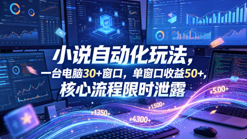 小说挂G自动化玩法，一台电脑30+窗口，单窗口收益50+，核心流程限时泄露-海之城短剧项目
