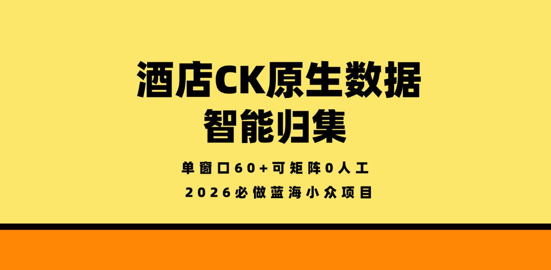 酒店CK原生数据智能归集，单窗口60+可矩阵0人工，2026必做蓝海小众项目-海之城短剧项目