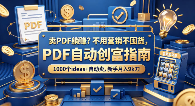 卖PDF躺賺？不用营销不囤货，PDF自动创富指南，1000个ideas+自动卖，新手月入9k刀【原创双语字幕】-海之城短剧项目