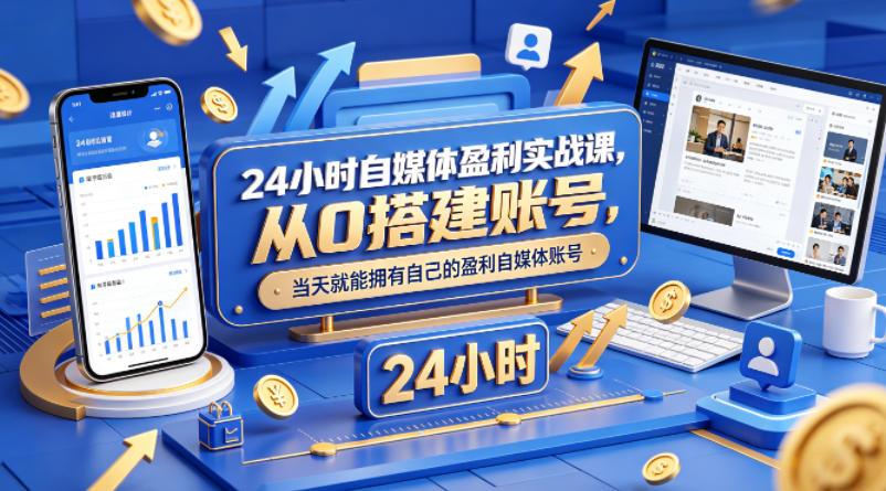 24小时自媒体盈利实战课，从0搭建账号，当天就能拥有自己的盈利自媒体账号-海之城短剧项目