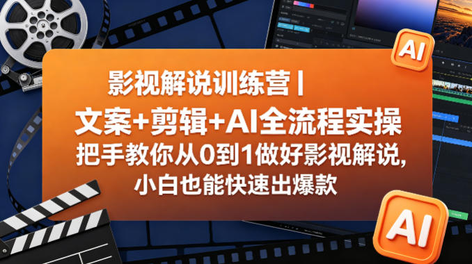 影视解说训练营｜文案+剪辑+AI全流程实操，把手教你从0到1做好影视解说，小白也能快速出爆款-海之城短剧项目
