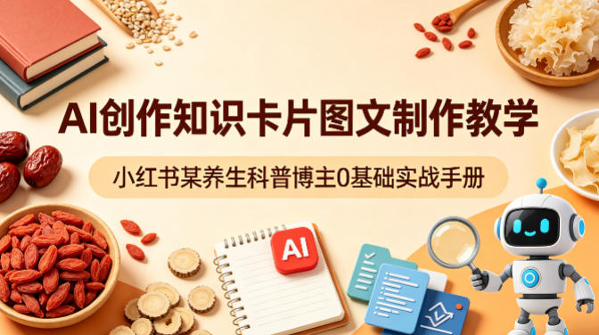 AI创作知识卡片图文制作教学，小红书某养生科普博主0基础实战手册-海之城短剧项目