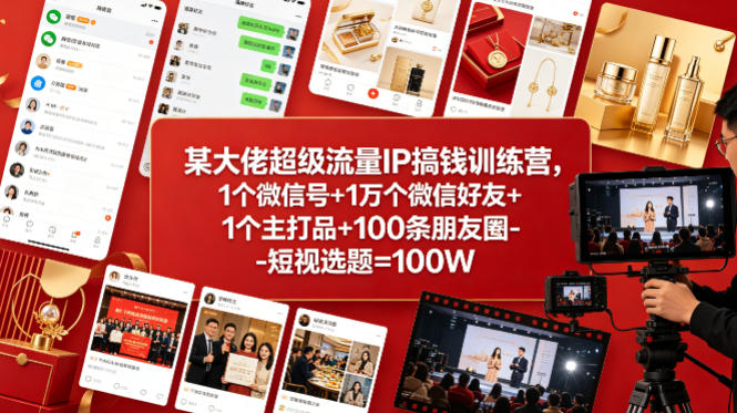 某大佬超级流量IP搞钱训练营，1个微信号+1万个微信好友+1个主打品+100条朋友圈-短视选题=100W-海之城短剧项目