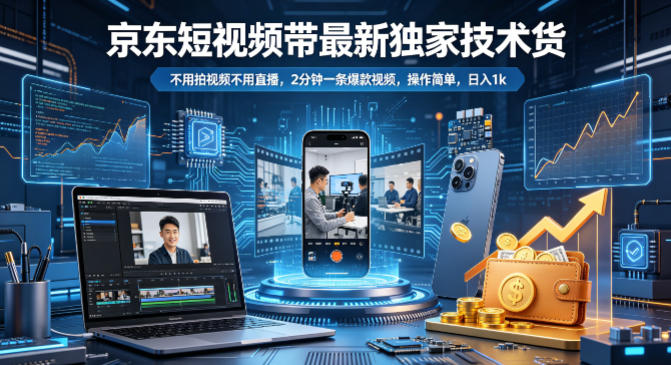 京东短视频带货最新独家技术，不用拍视频不用直播，2分钟一条爆款视频，操作简单，日入1k+-海之城短剧项目