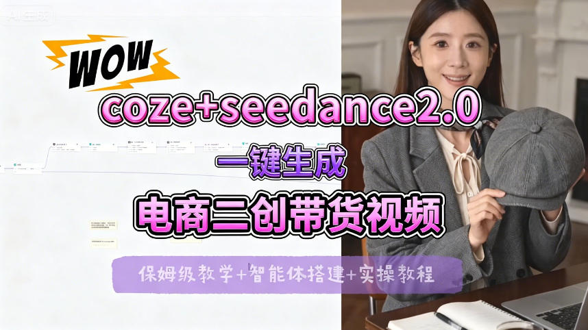 【Coze工作流搭建实操教程】seedance2.0+coze一键生成电商二创带货视频，全流程保姆级教学-海之城短剧项目