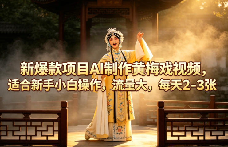 新爆款项目AI制作黄梅戏视频，适合新手小白操作，流量大，每天2-3张-海之城短剧项目