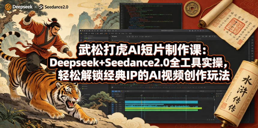 武松打虎AI短片制作课：Deepseek+Seedance2.0全工具实操，轻松解锁经典IP的AI视频创作玩法-海之城短剧项目