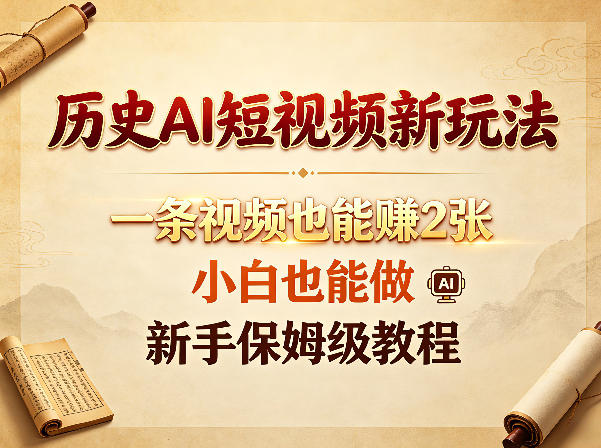 历史AI短视频新玩法，一条视频也能賺2张，小白也能做，新手保姆级教程-海之城短剧项目